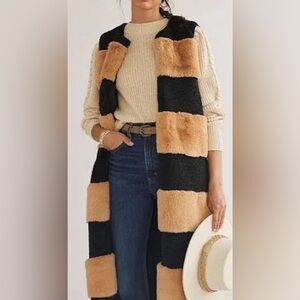 Anthropology Black & Brown Faux Fur Vest
